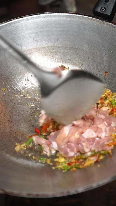 Thai stir-fried chicken with holy basil and chili. Stock Footage 336563519