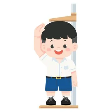 Thai Student Boy Measuring Height Growth Checkup Stadiometer Health Developme Stock Illustration