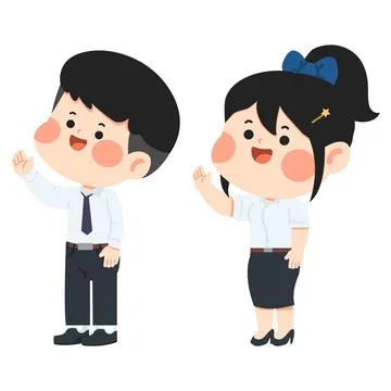 Thai Student Uniform Cute Character Waving Hello for Education Concept Ilustração Stock