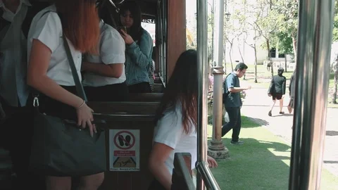 Thai students leaving the shuttle bus - 2 Video stock 98599576