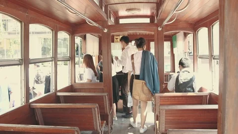 Thai students leaving the shuttle bus - 1 Stock Footage 98600042