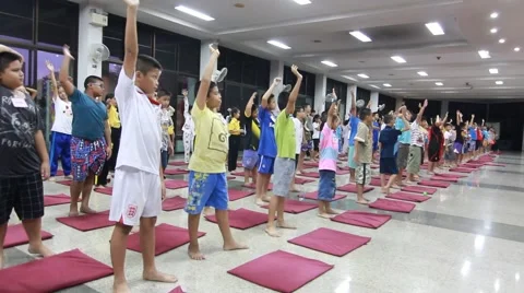 Thai students morning exercise Stock Footage 51029002