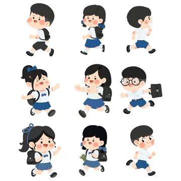 Thai Students School Uniform Back To School Activity Group Stock Illustration