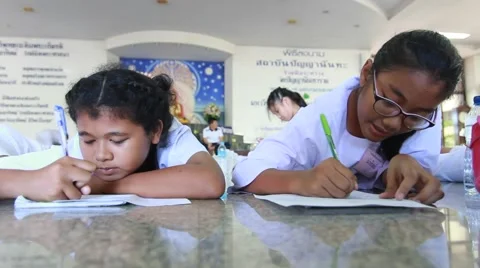 Thai Students write book. Stock Footage 51238194