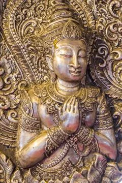 Thai style art  on temple for background Stock Photos