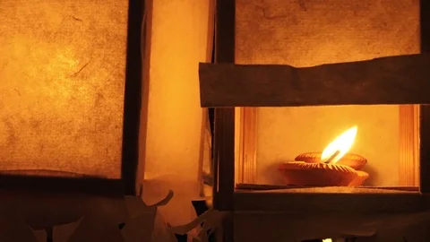 Thai style candle cup in lantern paper box. Stock Footage 70055018