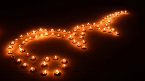 Thai style candle cup in thai temple at night. Stock Footage 70056973