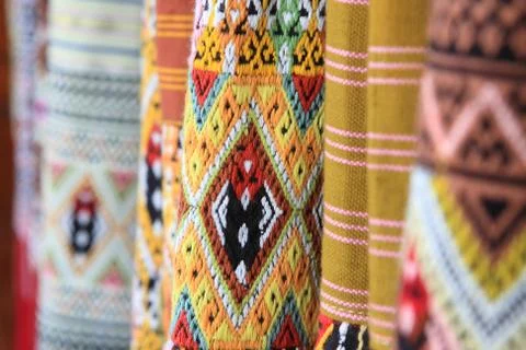 Thai style pattern on thai cloth Stock Photos