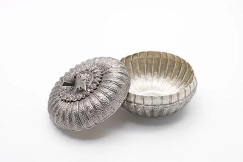 Thai Style Silverware Pumpkin Shape Open Lid Stock Photos