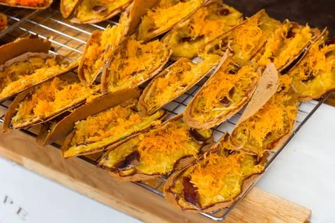 Thai style stuffed crispy stuffed with sweet coconut and Thai sweet golden th Stock Photos