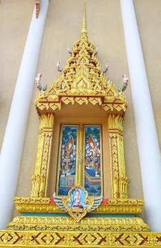 Thai style window of temple Stock Photos
