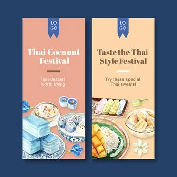 Thai sweet flyer design with pudding, sticky rice, mango illustration waterco Stock Illustration