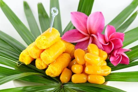 Thai sweets on the leaf Stock Photos
