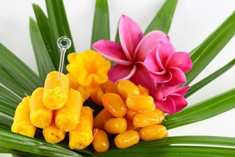 Thai sweets on the leaf Stock Photos