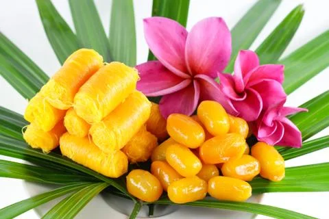 Thai sweets on the leaf Stock Photos