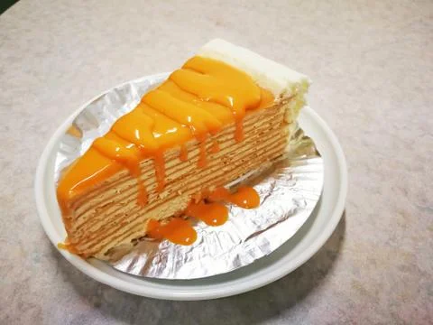 Thai tea crape cake sweet homemade cake of  Thailand dessert Stock Photos