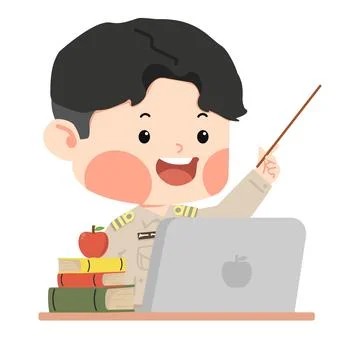 Thai Teacher boy Teaching with Computers Stockillustratie