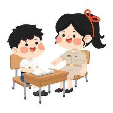Thai teacher teaching student in classroom Stock Illustration