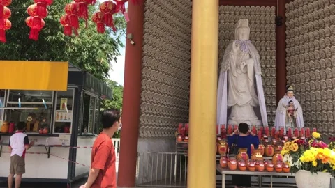 Thai temple with beautiful lantern Stock Footage 148734938