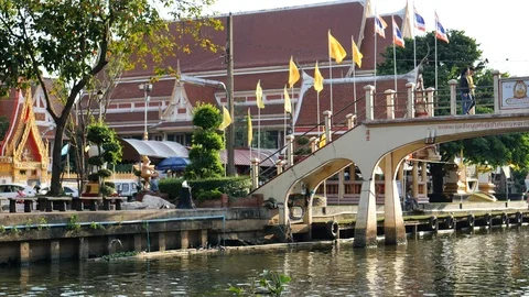 Thai temple by canal Stock Footage 124679901