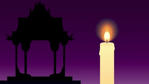 Thai temple silhouette and single burning candle background for spiritual p.. Video stock 338422949