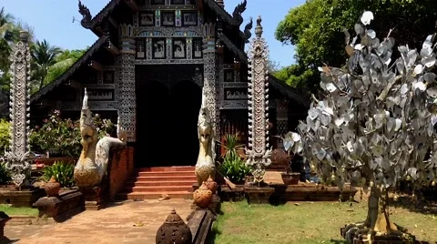Thai temple with silver tree in Chiang Mai Stock Footage 49164761