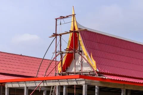 Thai temple under construction. Stock Photos