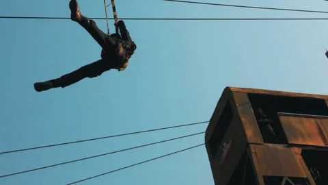 Thai Territorial Students jumping off a tower with the height of 54 feet  Stock Footage 100639955