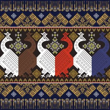 Thai Textile Illustrations, Authentic Thai Fabric Patterns, Thai Silk Patterns Stock Illustration