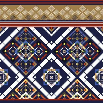 Thai Textile Illustrations, Authentic Thai Fabric Patterns, Thai Silk Patterns Stock Illustration