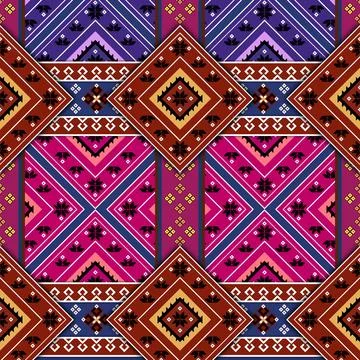 Thai Textile Illustrations, Authentic Thai Fabric Patterns, Thai Silk Patterns Stock Illustration