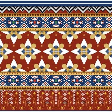 Thai Textile Illustrations, Authentic Thai Fabric Patterns, Thai Silk Patterns Stock Illustration