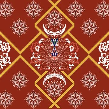 Thai Textile Illustrations, Authentic Thai Fabric Patterns, Thai Silk Patterns Stock Illustration