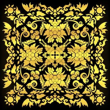 Thai Textile Illustrations, Authentic Thai Fabric Patterns, Thai Silk Patterns Stock Illustration