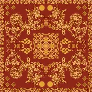 Thai Textile Illustrations, Authentic Thai Fabric Patterns, Thai Silk Patterns Stock Illustration
