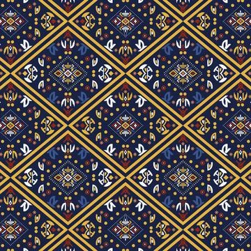 Thai Textile Illustrations, Authentic Thai Fabric Patterns, Thai Silk Patterns Stock Illustration
