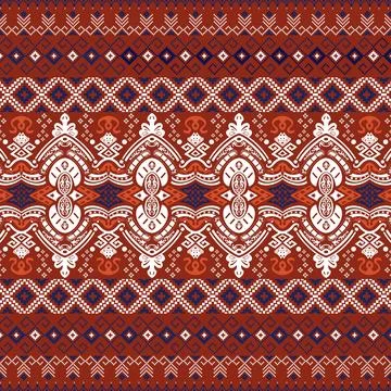 Thai Textile Illustrations, Authentic Thai Fabric Patterns, Thai Silk Patterns Stock Illustration