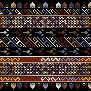 Thai Textile Illustrations, Authentic Thai Fabric Patterns, Thai Silk Patterns Stock Illustration