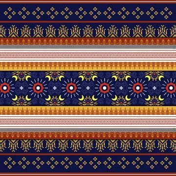Thai Textile Illustrations, Authentic Thai Fabric Patterns, Thai Silk Patterns Stock Illustration