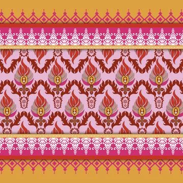 Thai Textile Illustrations, Authentic Thai Fabric Patterns, Thai Silk Patterns Stock Illustration