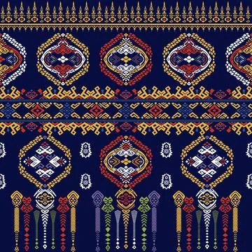 Thai Textile Illustrations, Authentic Thai Fabric Patterns, Thai Silk Patterns Stock Illustration