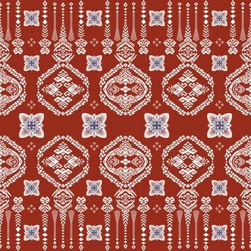 Thai Textile Illustrations, Authentic Thai Fabric Patterns, Thai Silk Patterns Stock Illustration