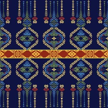 Thai Textile Illustrations, Authentic Thai Fabric Patterns, Thai Silk Patterns Stock Illustration