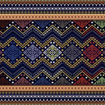 Thai Textile Illustrations, Authentic Thai Fabric Patterns, Thai Silk Patterns Stock Illustration