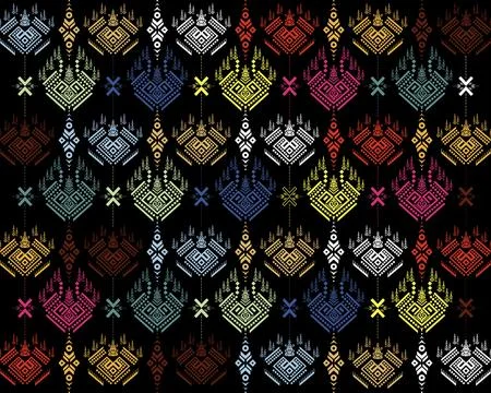 Thai Textile Illustrations, Authentic Thai Fabric Patterns, Thai Silk Patterns Stock Illustration