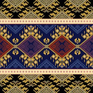 Thai Textile Illustrations, Authentic Thai Fabric Patterns, Thai Silk Patterns Stock Illustration