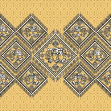 Thai Textile Illustrations, Authentic Thai Fabric Patterns, Thai Silk Patterns Stock Illustration