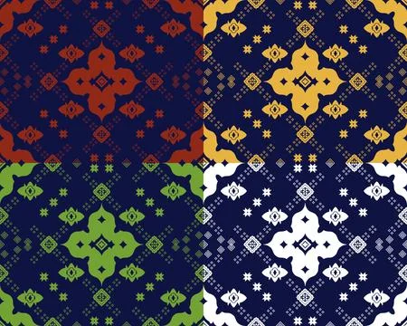Thai Textile Illustrations, Authentic Thai Fabric Patterns, Thai Silk Patterns Stock Illustration