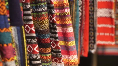 Thai traditional colourful pattern hand woven fabric Stock Footage