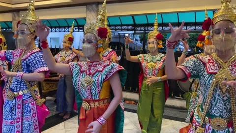 Thai traditional dance is performed in Erawan shrine, Bangkok, Thailand 4K Stock Footage